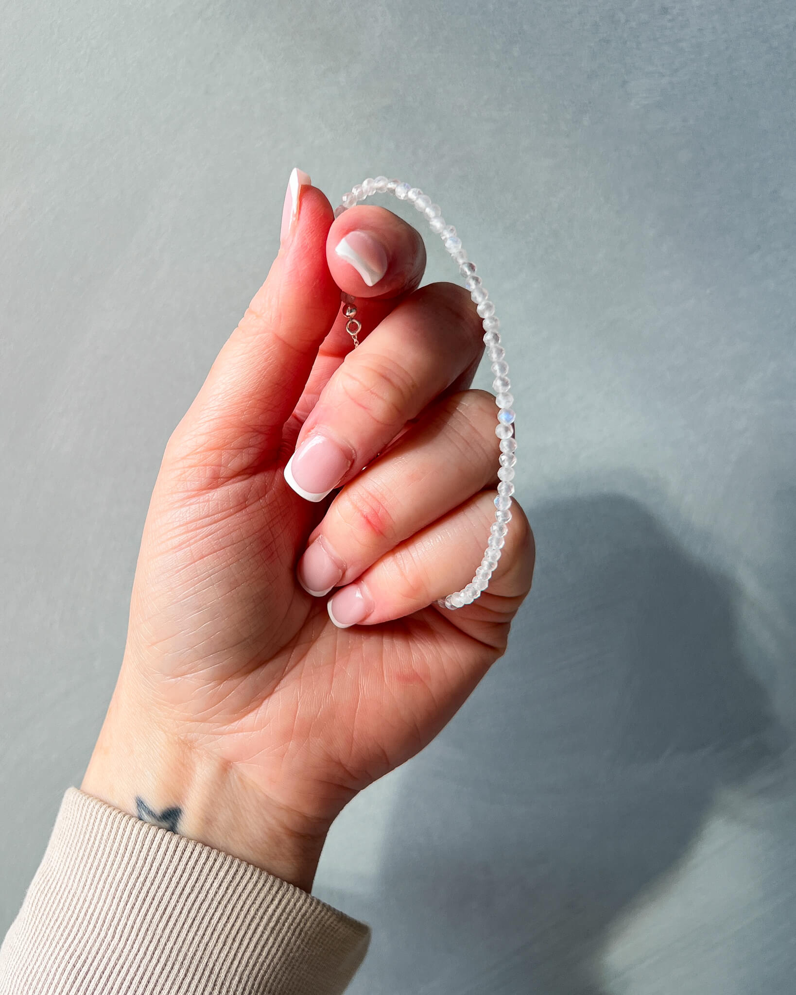 Rainbow Moonstone 3mm Faceted Bead Bracelet 925 Sterling Silver Healing Crystal