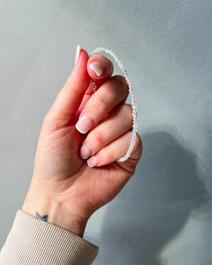Rainbow Moonstone 3mm Faceted Bead Bracelet 925 Sterling Silver Healing Crystal