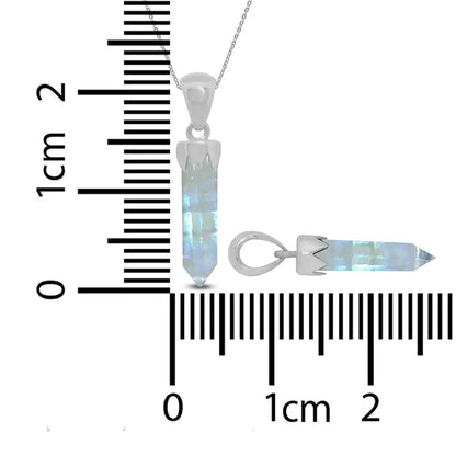 Rainbow Moonstone Point Pendant 925 Sterling Silver Crystal Necklace Healing Crystal