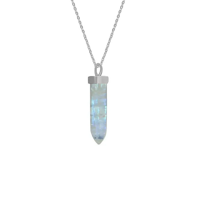 Rainbow Moonstone Pendant 925 Sterling Silver Crystal Necklace Healing Crystal