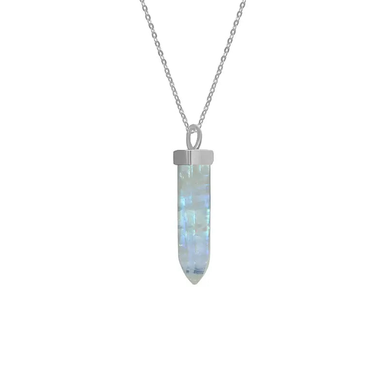 Rainbow Moonstone Pendant 925 Sterling Silver Necklace