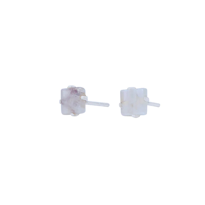 Rainbow Moonstone Raw Stud Earrings 925 Sterling Silver