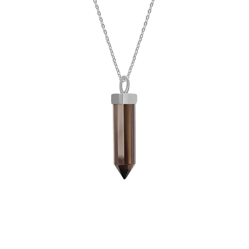 Smoky Quartz Pendant 925 Sterling Silver Crystal Necklace Healing Crystal